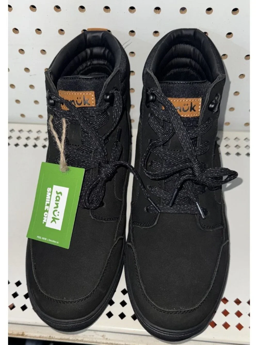 Sanuk Post Up Mens Leather Casual Lace Up Sneakerboots Boots Size 8 Black